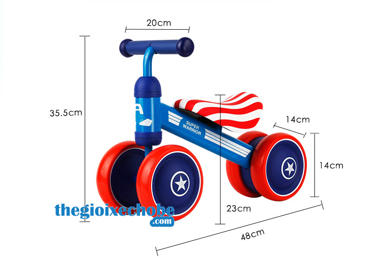Kích thước xe thăng bằng cho bé YBE-9988 màu xanh