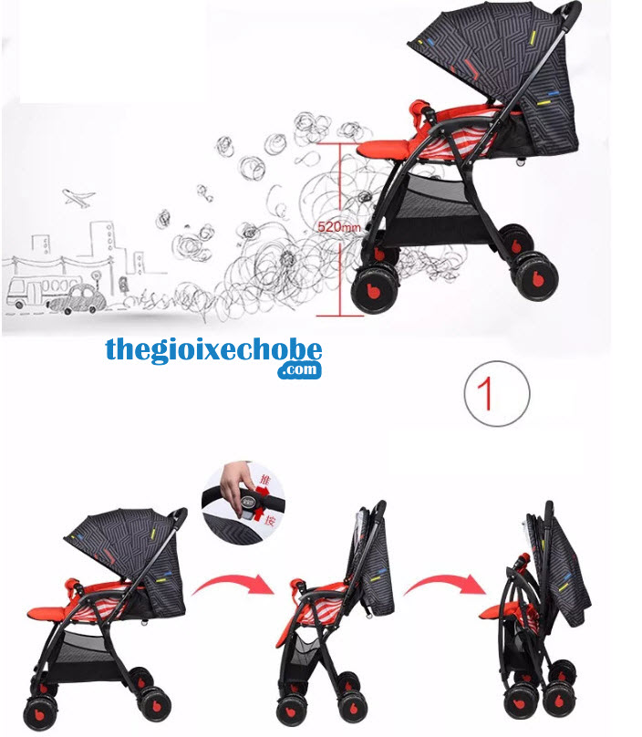 Xe đẩy cho bé Baobaohao 736S có thểđiều chỉnh mái che phù hợp với thời tiết