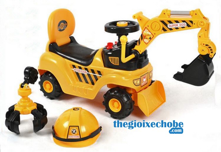 Xe cần cẩu máy xúc máy ủi cho bé WJ-118 có  mũ bảo hộ cho bé