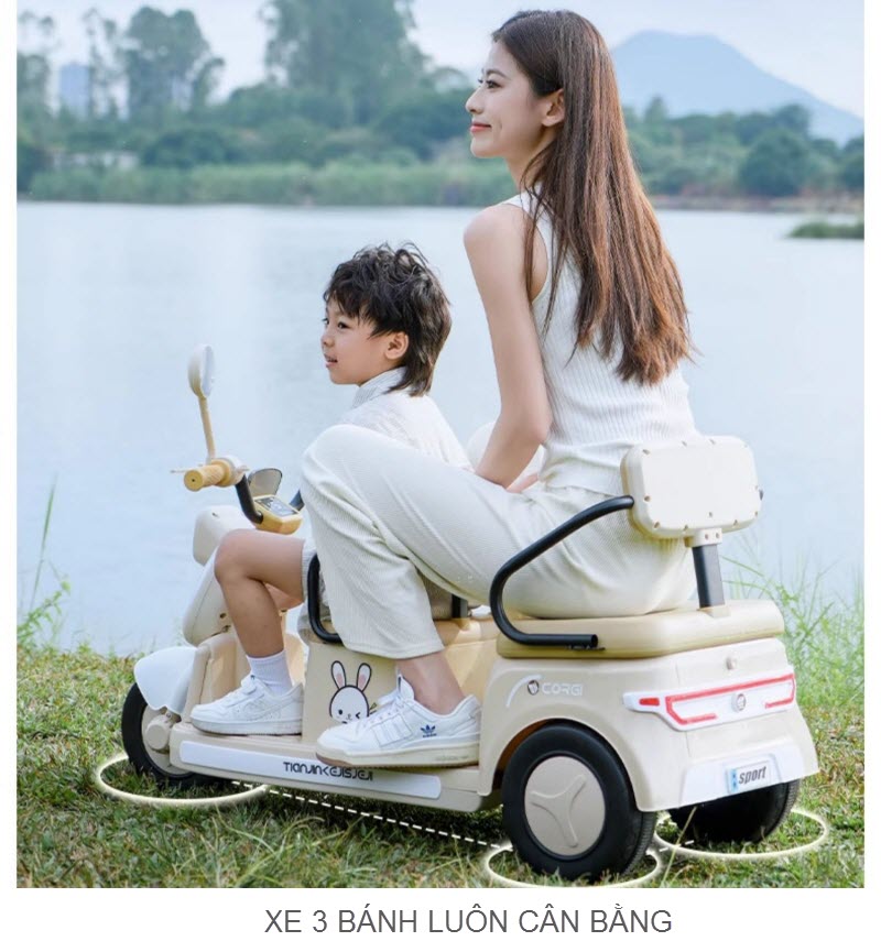 Xe máy điện trẻ em 2 chỗ ngồi cỡ lớn cho bé 2-8 tuổi