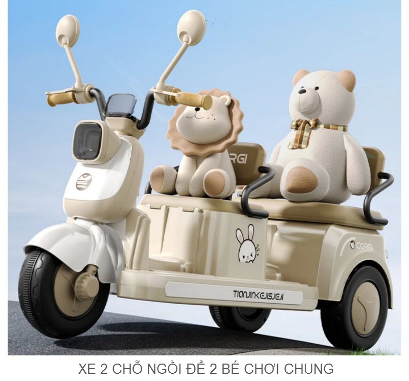 Xe máy điện trẻ em 2 chỗ ngồi cỡ lớn cho bé 2-8 tuổi