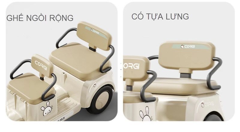 Xe máy điện trẻ em 2 chỗ ngồi cỡ lớn cho bé 2-8 tuổi