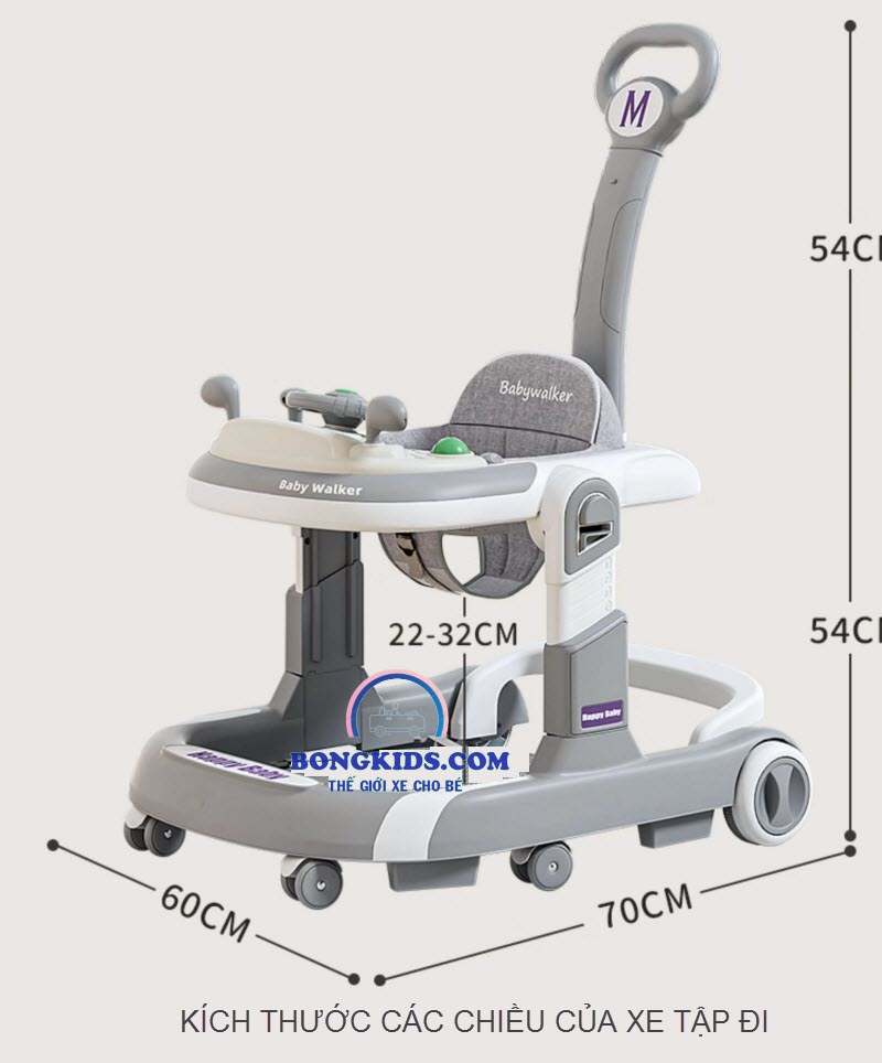 Xe tập đi chữ U cao cấp 611 có cần đẩy cho bé 6-18 tháng
