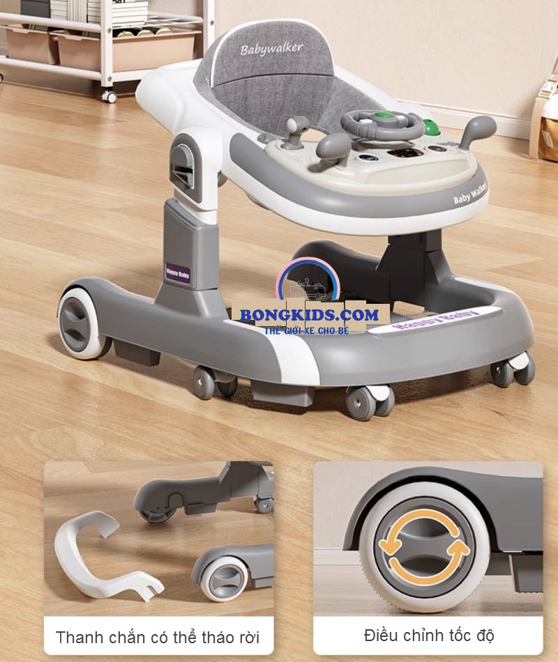 Xe tập đi chữ U cao cấp 611 có cần đẩy cho bé 6-18 tháng