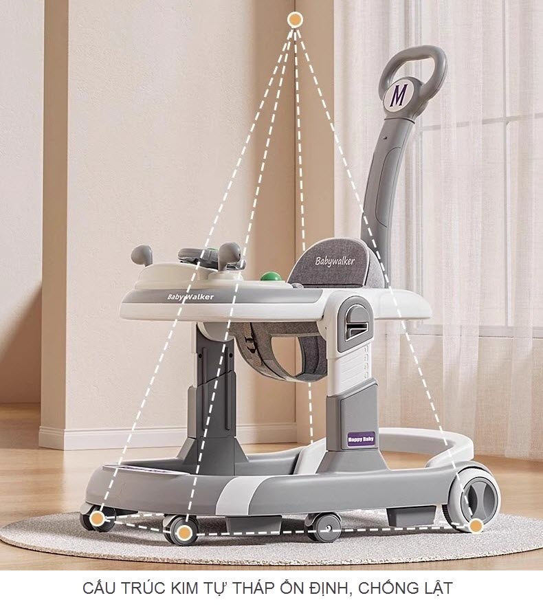 Xe tập đi chữ U cao cấp 611 có cần đẩy cho bé 6-18 tháng